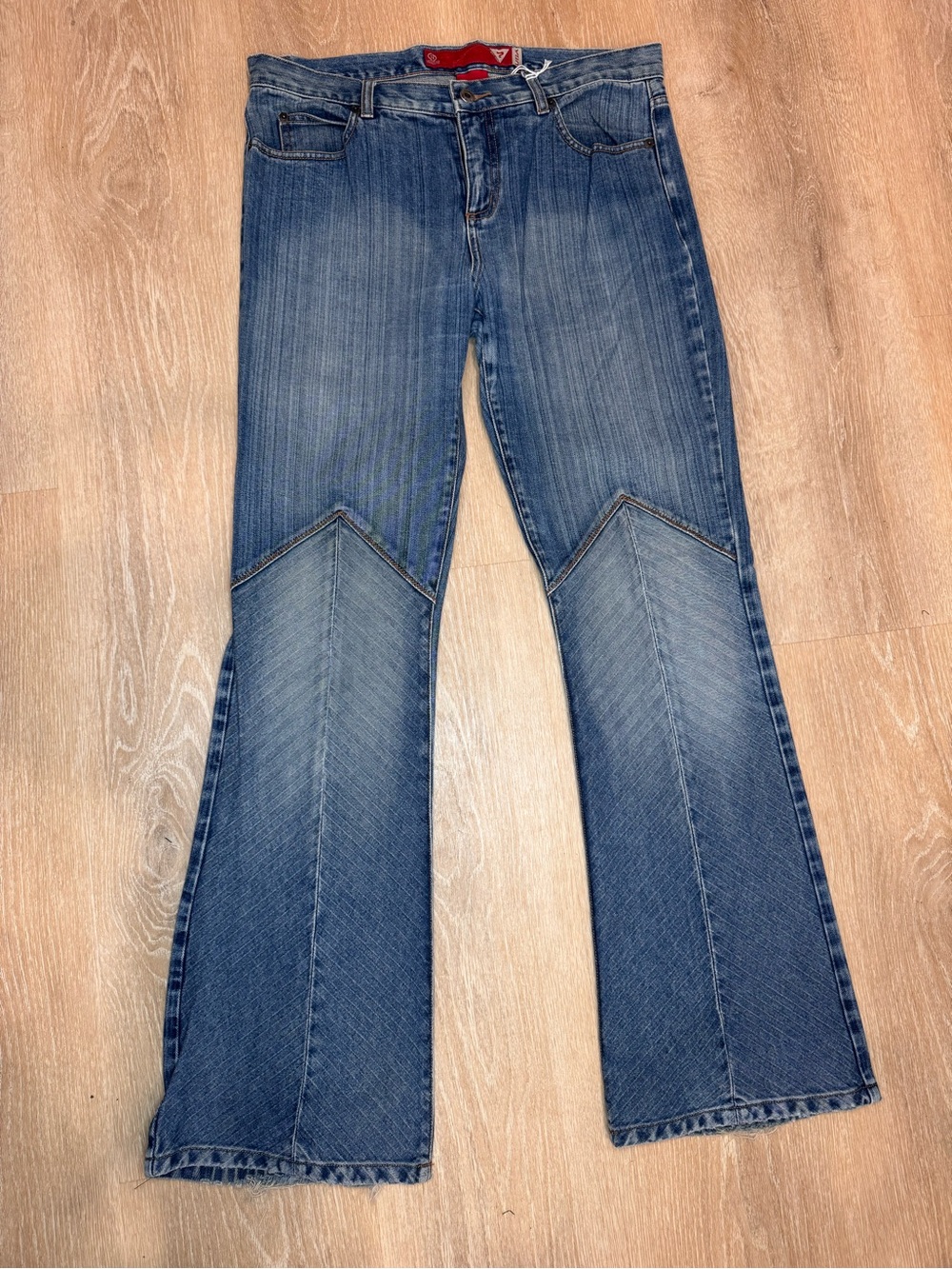 Guess Y2K Women's Blue Flare Jeans with Chevron Panel